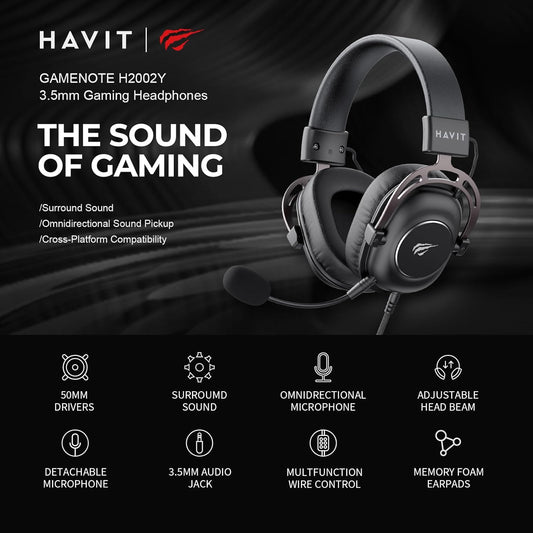 havit Gamenote H2002Y Gaming Headset 3.5mm Removable Microphone Black/Grey