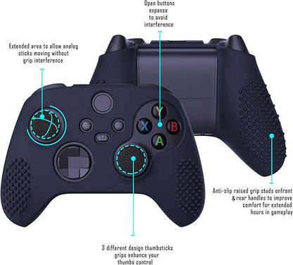 eXtremeRate PlayVital Midnight Blue 3D Studded Edition Anti-slip Silicone Cover Skin for Xbox Series X Controller, Soft Rubber Case Protector for Xbox Series S Controller with 6 Black Thumb Grip Caps - T