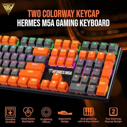 Gamdias Hermes M5A Wired Mechanical Gaming Keyboard with Multi Colors backlights, Aluminum Bezel, Anti-ghosting Keys and N-Key Rollover (Blue Mechanical Switch)