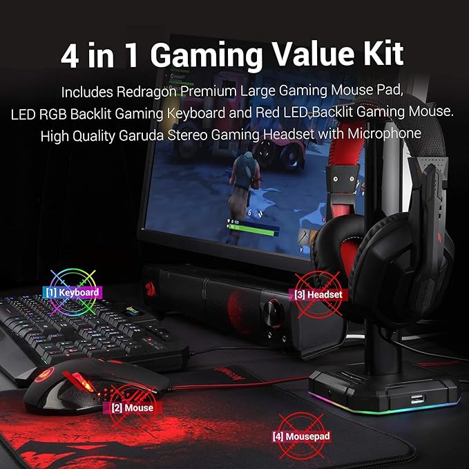 Redragon S101 Wired Rgb Backlit Gaming 4 In 1 Combo