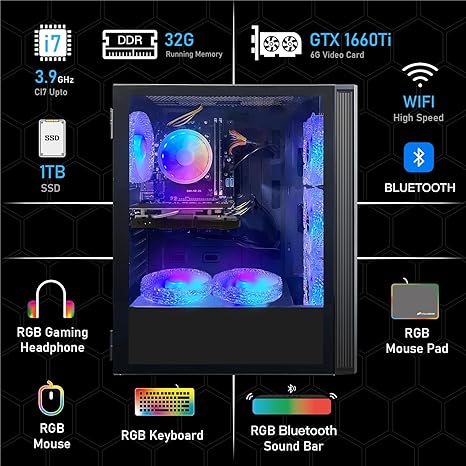 STGAubron Gaming Desktop PC,GeForce RTX 2060 Super 8G,Intel Core i7 3.4G up to 3.9G,32G,1TB SSD,WiFi,BT 5.0,RGB Keybaord,RGB Mouse Pad,RGB BT Sound Bar,RGB Bluetooth Headset Mic,W10H64