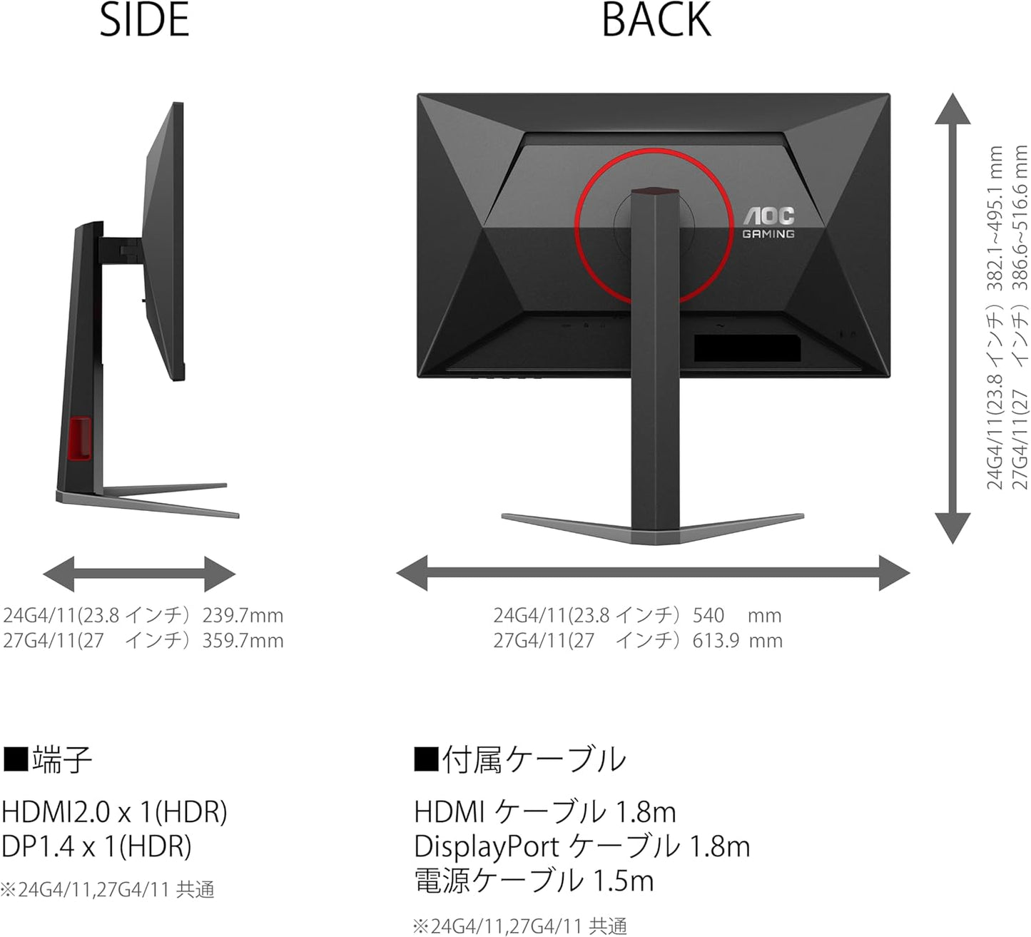 AOC 27G4 27 (IPS) Gaming Monitor, FHD 1920×1080 Display, 180Hz, 1ms(GtG), HDR10, HDMI 2.0 x 1, DisplayPort 1.4 x 1, Adaptive Sync, 16.7 M Display Colors, Adjustable Stand, Black & Red