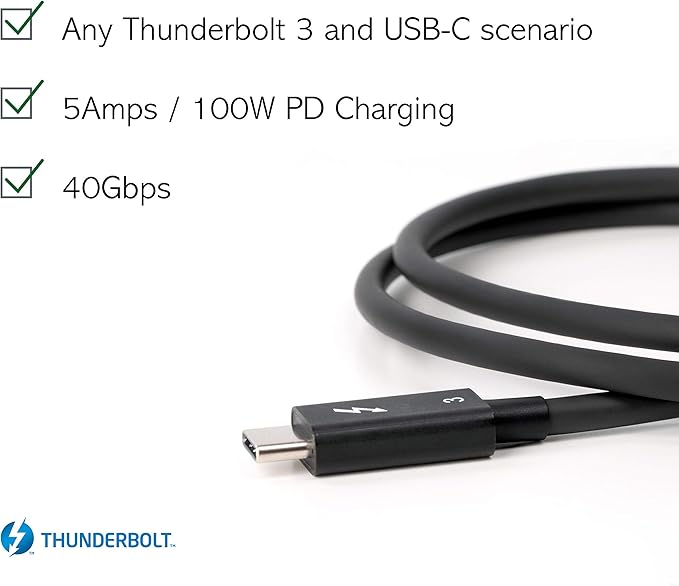 Plugable Thunderbolt 3 Cable 40Gbps Supports 100W (20V, 5A) Charging, 2.6ft / 0.8m USB C Compatible [Thunderbolt 3 Certified] - Driverless