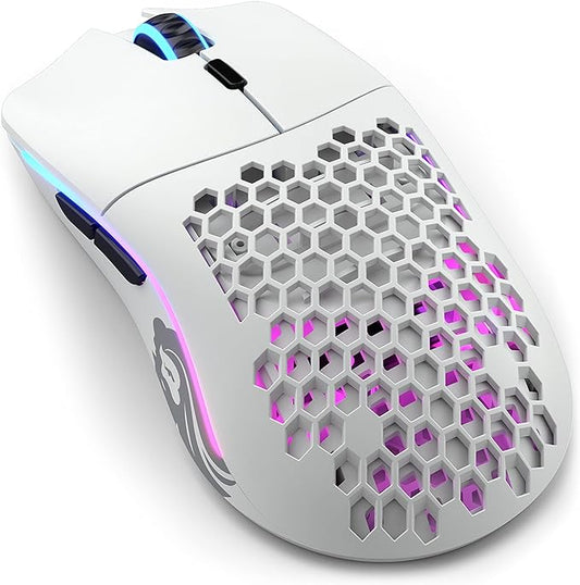 Glorious Gaming - Model O Wireless Gaming Mouse - RGB Mouse with Lights 69 g Superlight Mouse Honeycomb Mouse (Matte White Mouse)