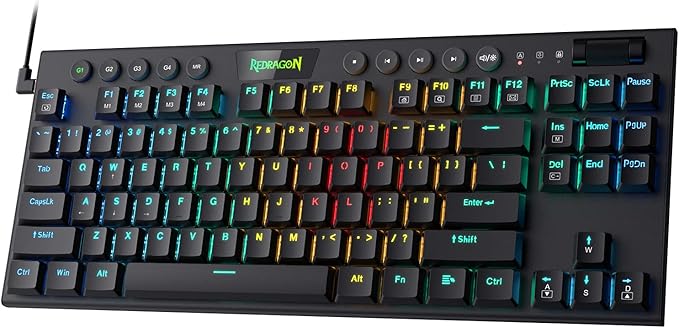 Redragon K622 Horus TKL RGB Mechanical Keyboard, Ultra-Thin Designed Wired Gaming Keyboard w/Low Profile Keycaps, Dedicated Media Control & Linear Red Switch, Pro Software Supported