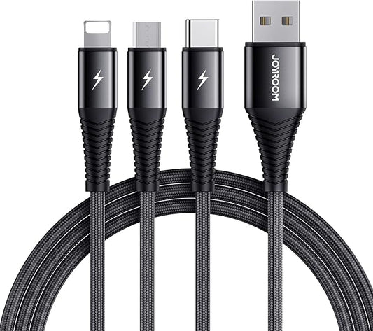 Multi Charging Cable, Multi Charger Cable Nylon Braided 3 in 1 Charging Cable Multi USB Cable Fast Charging Cord with Type-C, Micro USB and IP Port, Compatible with all