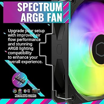 Cooler Master Hyper 212 Spectrum V3 CPU Air Cooler, ARGB Sync, 120mm PWM Fan, 4 Copper Direct Contact Heat Pipes, 152mm Tall, Brackets AMD Ryzen AM5/AM4, Intel LGA1700/1200 (RR-S4NA-17PA-R1)