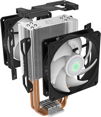 Cooler Master Hyper 212 LED Turbo ARGB CPU Air Cooler - Jet Black Aluminium Finish, 4 Continuous Direct Contact Heat Pipes with Fins, Dual SickleFlow 120 ARGB Fans, ARGB LED Controller - ARGB