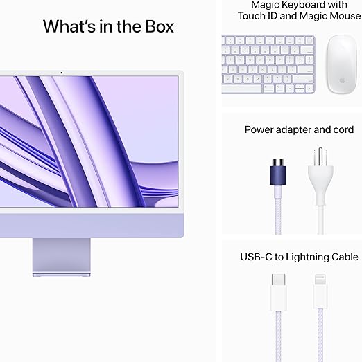 Apple 2023 iMac All-in-One Desktop Computer with M3 chip: 8-core CPU, 10-core GPU, 24-inch Retina Display, 256GB SSD Storage. Works with iPhone/iPad; Purple With AppleCare+ (3 Years)