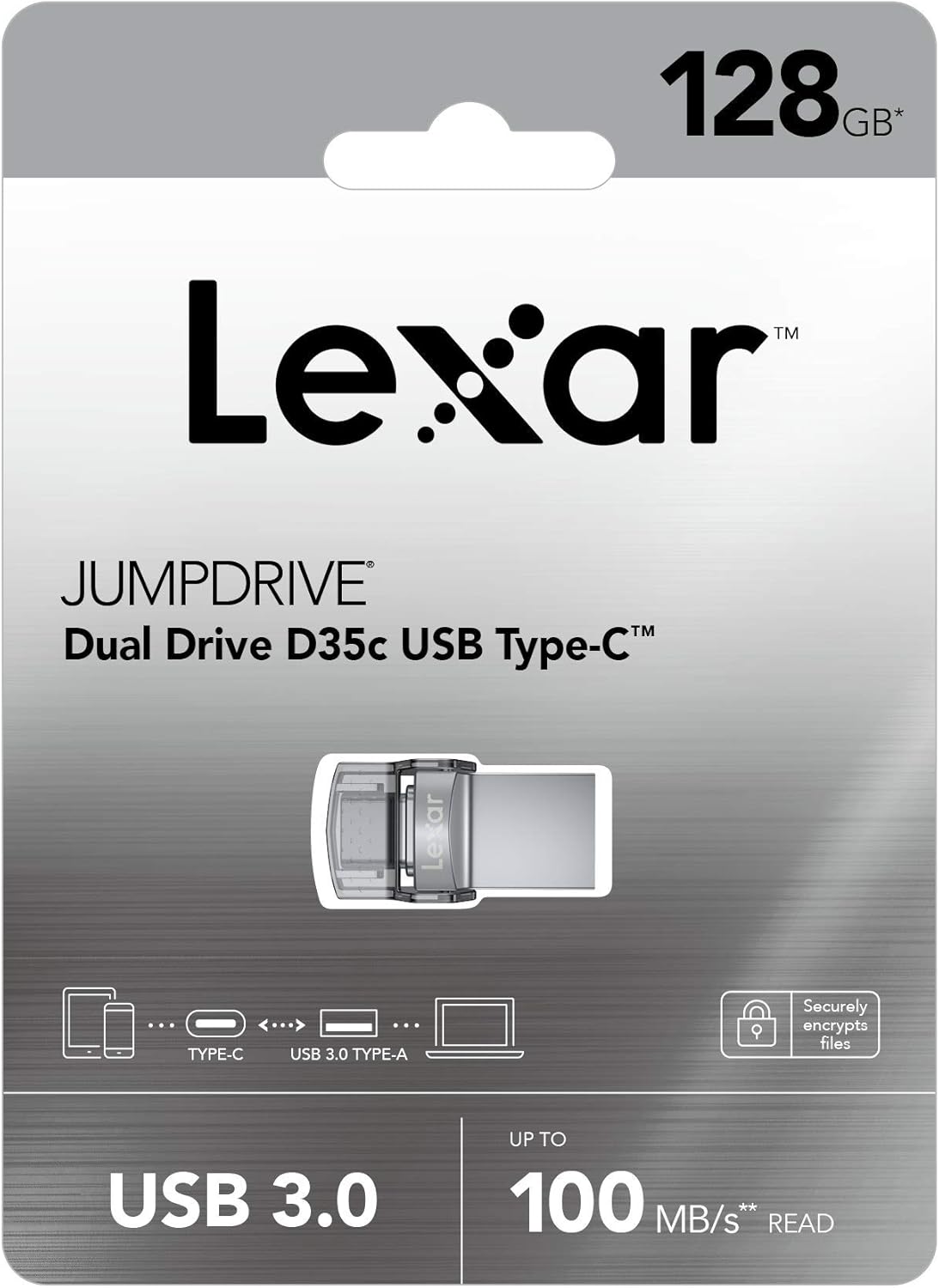 Lexar Jumpdrive Dual Drive D35C USb 3.0 Type-C Flash Drive 100Mb/S, 128Gb Capacity