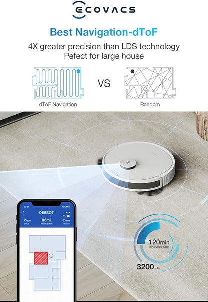 ECOVACS 2300Pa Suction Power Deebot N8 Robot 2-in-1 Multi-Floor Mapping Vacuum Cleaner