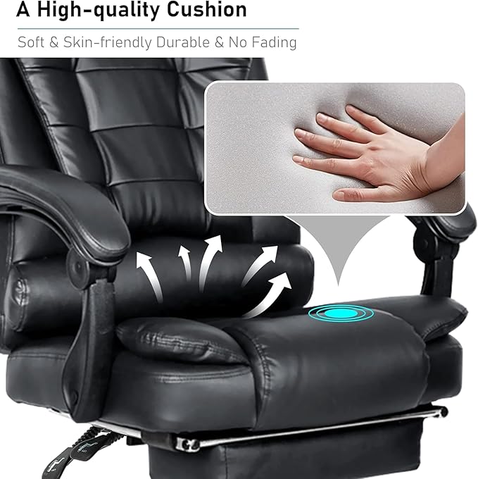 Blisswood Executive Office Chair With Footrest & Lumbar Support Ergonomic Recliner Computer Desk Chair Adjustable Back Rest Heavy Duty 360° Swivel Gaming Chair Black for Home Office (Black)