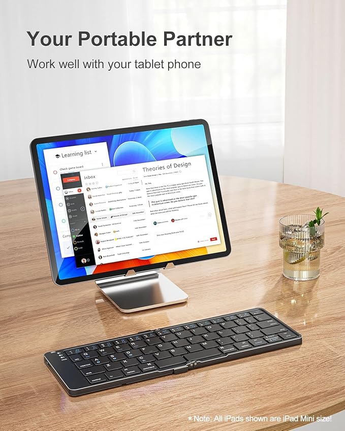 Foldable Bluetooth Keyboard, Portable Wireless Folding Keyboard (BT5.1 x 3), Pocket-Sized & Ultra-Slim, USB-C Rechargeable for iOS, Android, Windows Mac OS Laptop Tablet Smartphone, Black