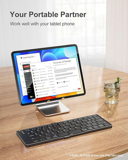 Foldable Bluetooth Keyboard, Portable Wireless Folding Keyboard (BT5.1 x 3), Pocket-Sized & Ultra-Slim, USB-C Rechargeable for iOS, Android, Windows Mac OS Laptop Tablet Smartphone, Black