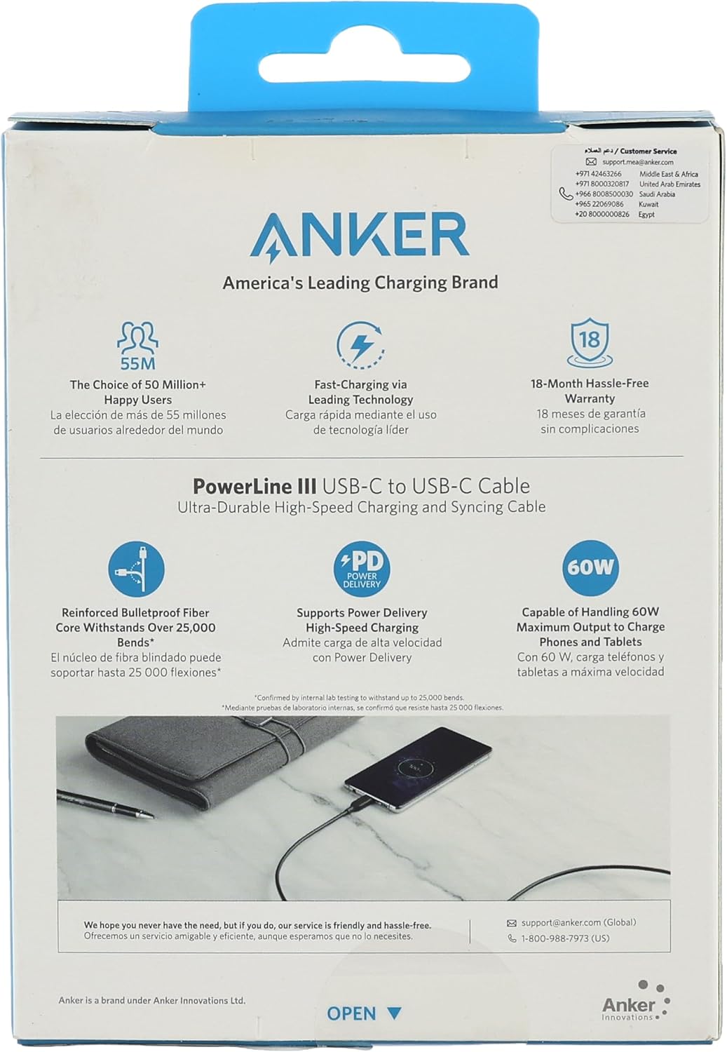 Usb c to usb c cable, anker powerline iii usb-c to usb-c fast charging cord (3 ft), 60w power delivery pd charging for apple macbook, ipad pro 2020, samsung galaxy s10 plus s9 s8 plus, pixel, and more