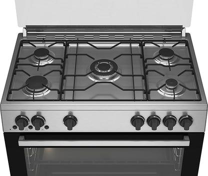 Beko FreeStanding Gas Cooker - 90 cm - 5 burners - Gas Grill - stainless steel - Cooling And Cooking Fan - enamelled holder- Turkey - GGR 15115DX NE - T