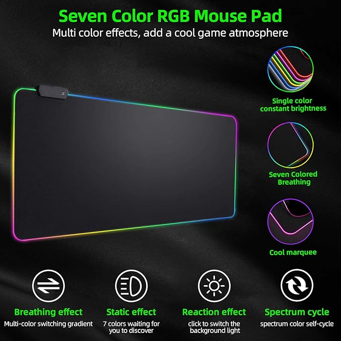 Rgb Gaming Mouse Pad Extended, Zamia Glorious Gaming Mousepad Led With 4 Cable Clips,14 Lighting Modes Computer Keyboard Mousepads, Usb Mouse Mat For Keyboard Mouse,31.5X12In,Black