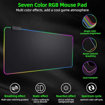 Rgb Gaming Mouse Pad Extended, Zamia Glorious Gaming Mousepad Led With 4 Cable Clips,14 Lighting Modes Computer Keyboard Mousepads, Usb Mouse Mat For Keyboard Mouse,31.5X12In,Black