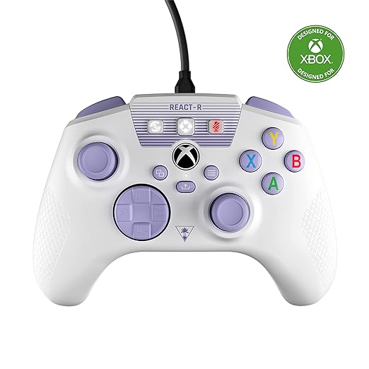 Turtle Beach REACT-R Wired Game Controller – Officially Licensed for Xbox Series X & S, Xbox One, and Windows 10|11 PC’s – White & Purple