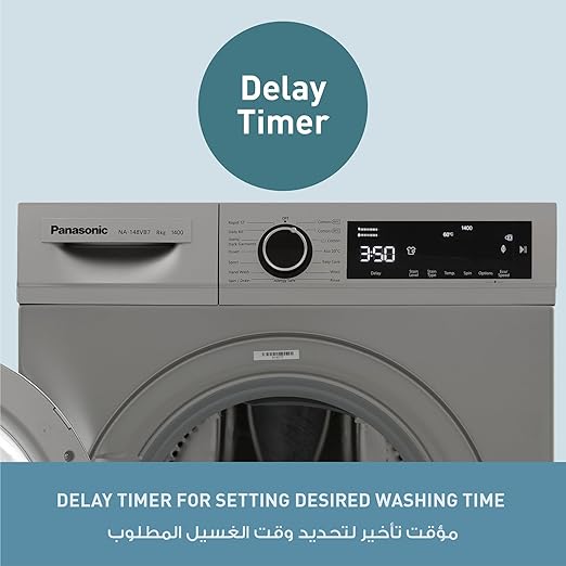 PANASONIC WASHING MACHINE FULL AUTOMATIC 8 KG 1400 RPM SILVER NA-148VB7