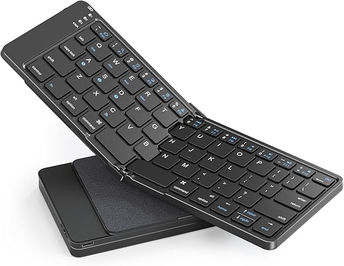 Foldable Bluetooth Keyboard, Portable Wireless Folding Keyboard (BT5.1 x 3), Pocket-Sized & Ultra-Slim, USB-C Rechargeable for iOS, Android, Windows Mac OS Laptop Tablet Smartphone, Black