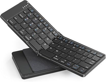Foldable Bluetooth Keyboard, Portable Wireless Folding Keyboard (BT5.1 x 3), Pocket-Sized & Ultra-Slim, USB-C Rechargeable for iOS, Android, Windows Mac OS Laptop Tablet Smartphone, Black