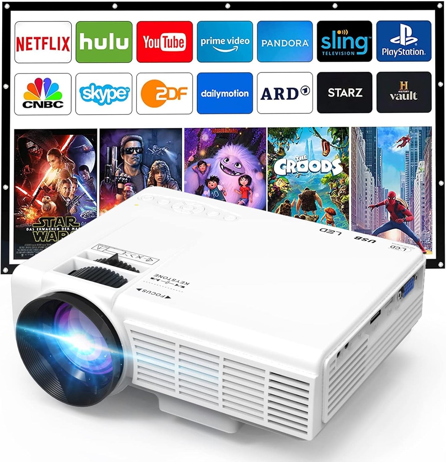 VANKYO LEISURE 3 Pro Mini Projector, Full HD 1080P and 170'' Display, 2400 Lux Portable Movie Projector with 20,000 Hours LCD Light Life, Compatible with TV Stick, PS4, HDMI, VGA, TF, AV and USB