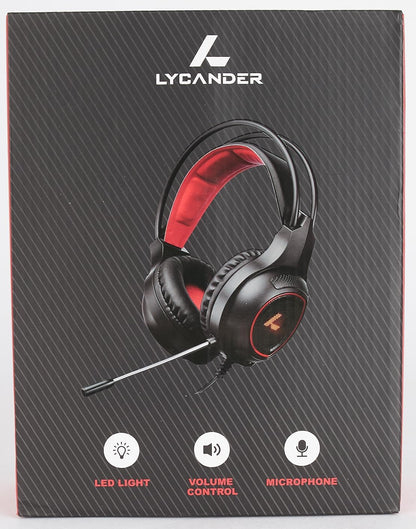 LYCANDER Gaming Headset with Microphone LED Light, 3.5mm input - for PC, PS4, Xbox One, Nintendo Switch and more (Essential - Black/Red)