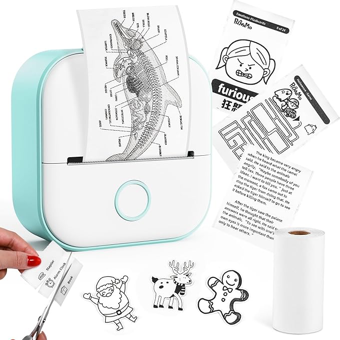 Memoking Mini Sticker Printer - Memoking T02 Thermal Wireless Bluetooth Pocket Phone Printer, for DIY Journal, Photos, Notes, Children Women Gifts, Compatible with iOS & Android, Green