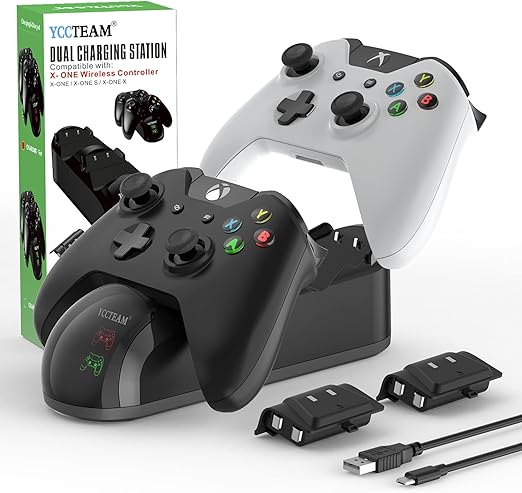 Xbox Controller Charger for Xbox One/One X/One S,Dual Slot Xbox One Charging Station dock with 2 x 1200mAh Rechargeable Battery Packs (NOT for Xbox Series X/S controller)