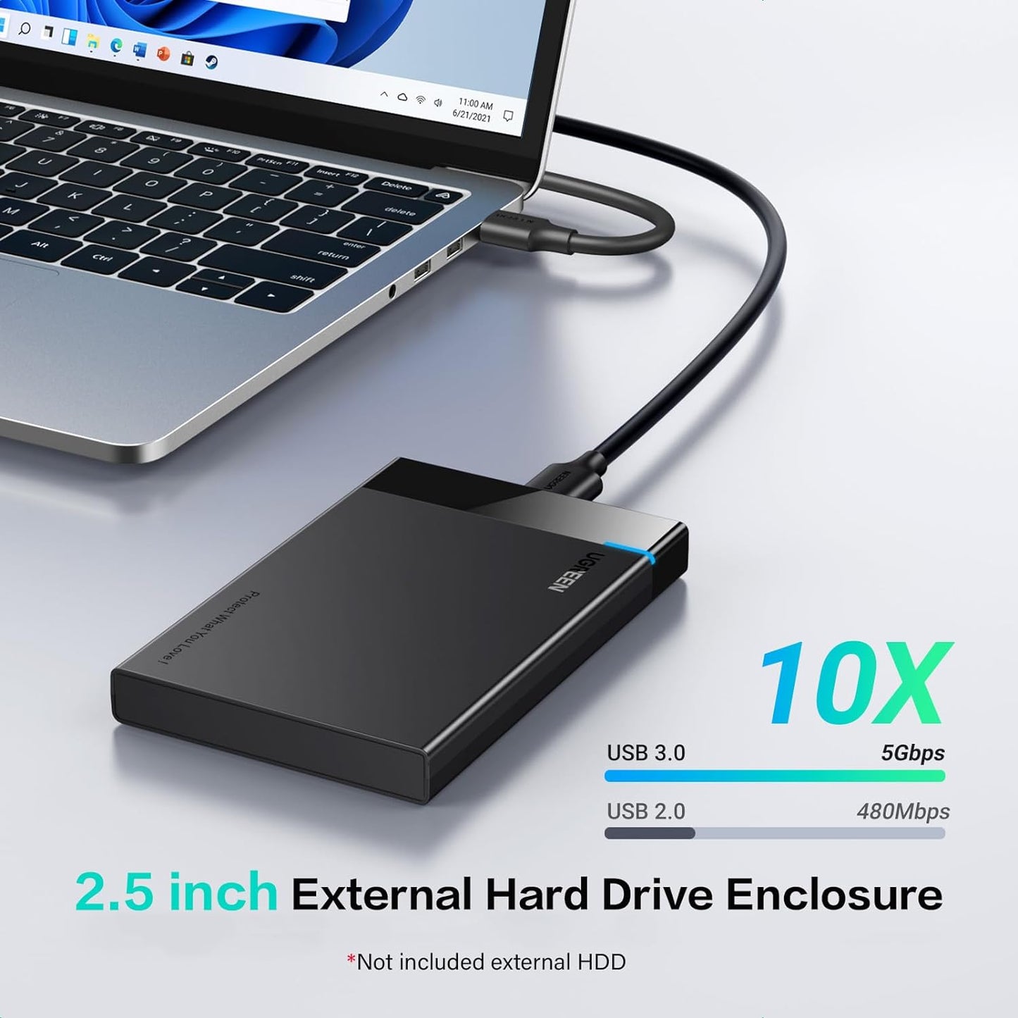 UGREEN 2.5" Hard Drive Enclosure USB 3.0 To SATA III Adapter Supports 2.5 Inch SSD & HDD 9.5mm 7mm External Hard Drive Enclosure with UASP Compatible with WD Seagate Toshiba Samsung Hitachi - Black