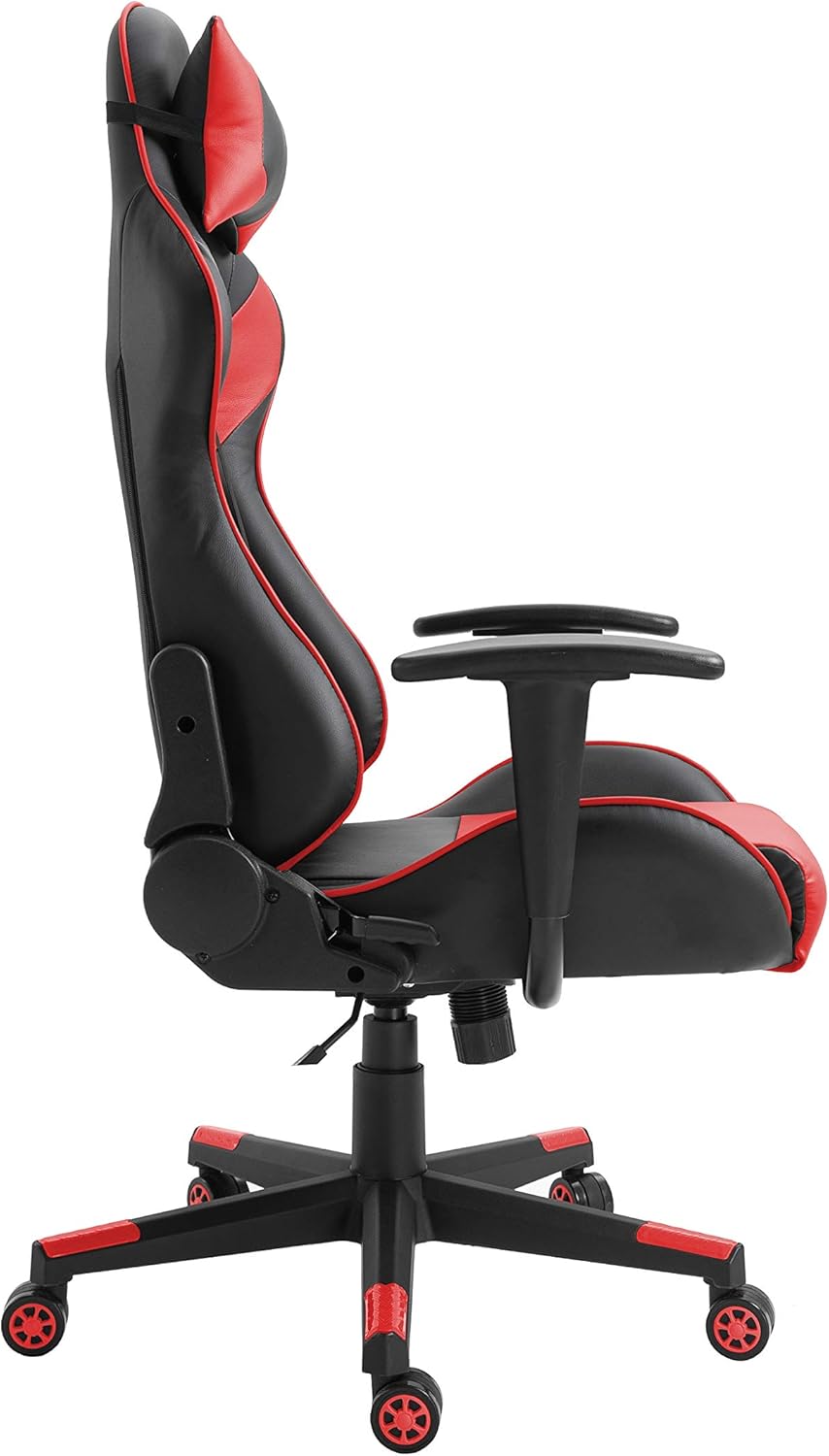 MAHMAYI OFFICE FURNITURE C599 Gaming Chair High Back Computer Chair PU Leather Desk Chair PC Racing Executive Ergonomic Adjustable Swivel Task Chair with Headrest and Lumbar Support (RED, No Footrest)