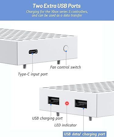Narati Cooling Fan for Xbox Series S, Cooling Stand Cooler System, Four Cooling Fan for Top and Bottom, 3 Level Fan Speed 2300/2800/3200RPM with LED Indicator and 4 Extra USB Ports, Low Noise - T