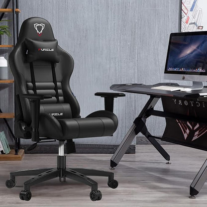 Furgle Gaming Chair, Racing Style High-Back Office Chair with Adjustable Armrests, PU Leather Ergonomic Video Game Chairs with Headrest and Lumbar Support, Rocking Mode,(Black)