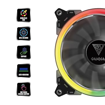 GAMDIAS Aeolus M1 1401 RGB Case Fan 140 MM - Compatible with All PC System - Anti-Vibration System - Rifle Bearing - 30 Lighting Effects Including White Light, Neon-Flex RGB, Multi-color, and LED off