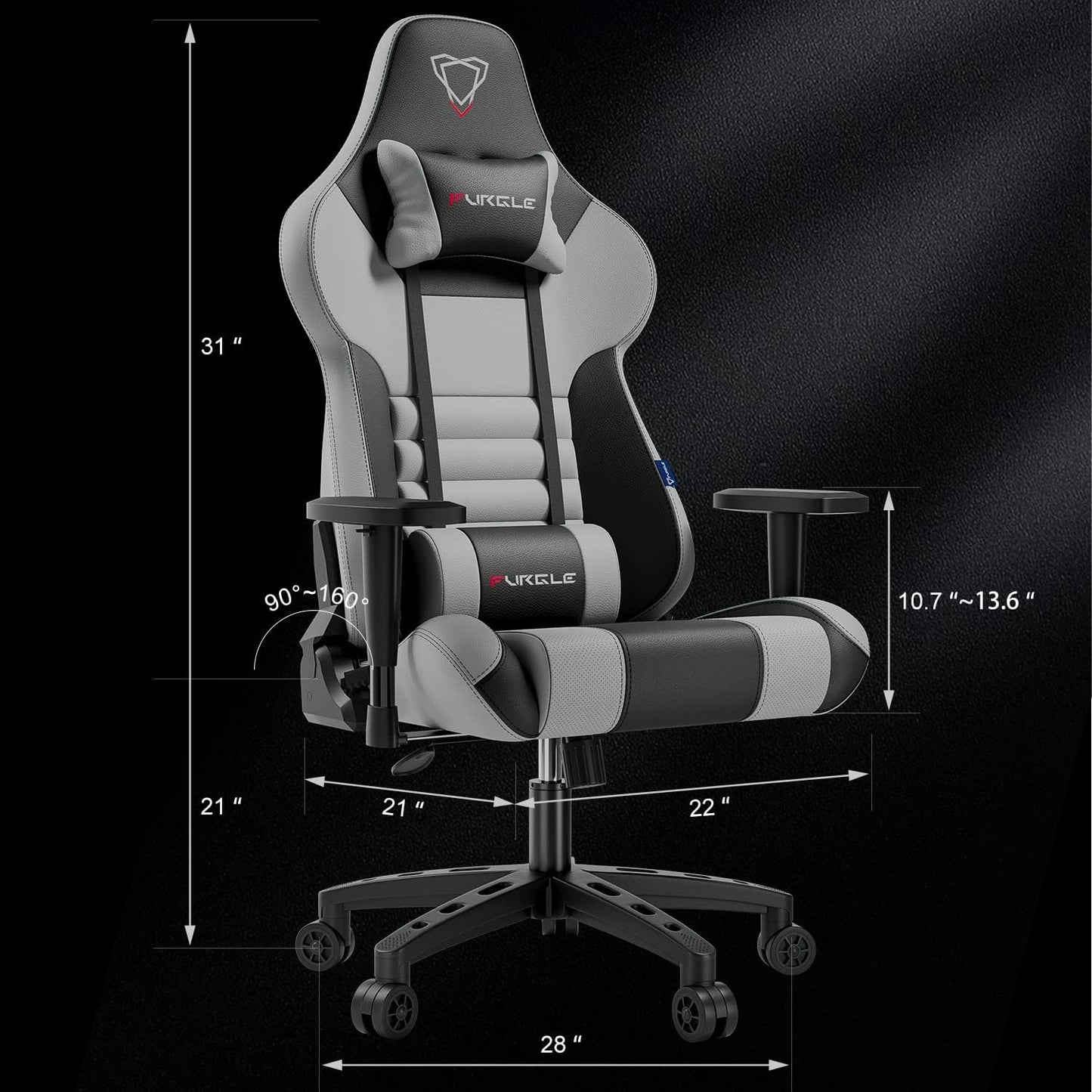 Furgle Gaming Chair, Gaming Chair, 4D Adjustable PU Leather Ergonomic Swivel Chair, Seat with Tilt Backrest, Gaming Chair