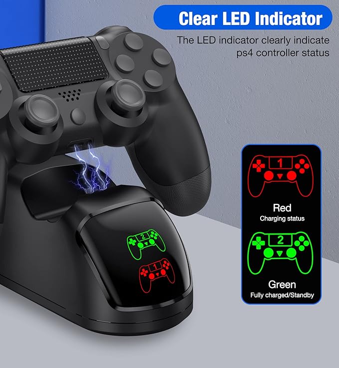 PS4 Controller Charger Dock Station, PS4 Controller Charger Station for Playstation 4 Controller, PS4 Remote Charging Station with Fast-Charging Port, Replacement for Playstation 4 Controller Charger