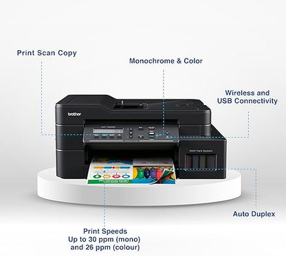 Brother Wireless All In One Ink Tank Printer, DCP T820DW, Automatic 2 Sided Features, Mobile & Cloud Print And Scan, Network Connectivity, High Yield Ink Bottles