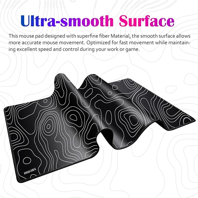 Topographic Contour 800X300 Large Gaming Mouse Pad, Stitched Edges, Extended Mousepad, Smooth Cloth Surface, Non-Slip Rubber Base, Water Resist Pad