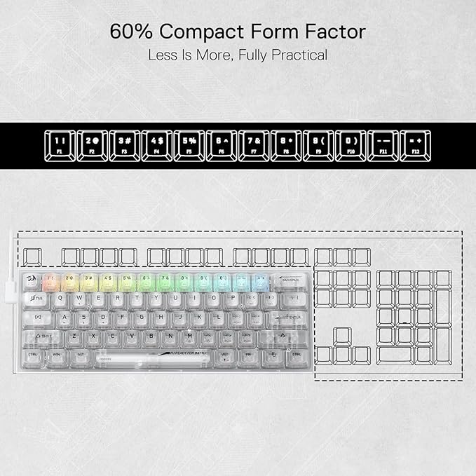 Redragon K617 SE 60% Wired RGB Gaming Keyboard, 61 Keys Compact Full-Transparent Mechanical Keyboard w/Translucent Board, Custom Linear Switch, Pro Driver/Software Supported