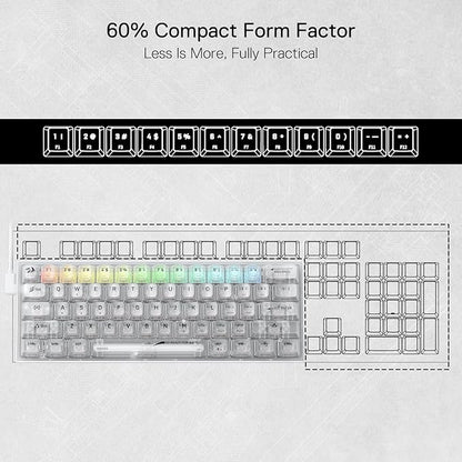 Redragon K617 SE 60% Wired RGB Gaming Keyboard, 61 Keys Compact Full-Transparent Mechanical Keyboard w/Translucent Board, Custom Linear Switch, Pro Driver/Software Supported