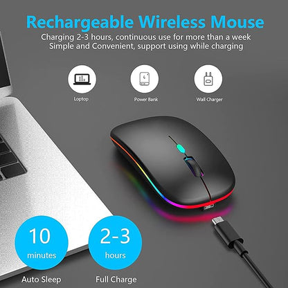 Wireless Mouse for Laptop With 2 USB A to USB C Adapter, 2.4GHZ Bluetooth Mouse Rechargeable, Laptop Mouse Computer Accessories, USB Mouse 3 Buttons-Laptop Mouse Wireless PC Mouse 800 to 2400 Dpi