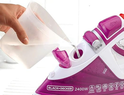 Black+Decker 2400W Steam Iron with Auto Shutoff and Ceramic Soleplate, Magenta - X2450-B5, 2 Years Warranty