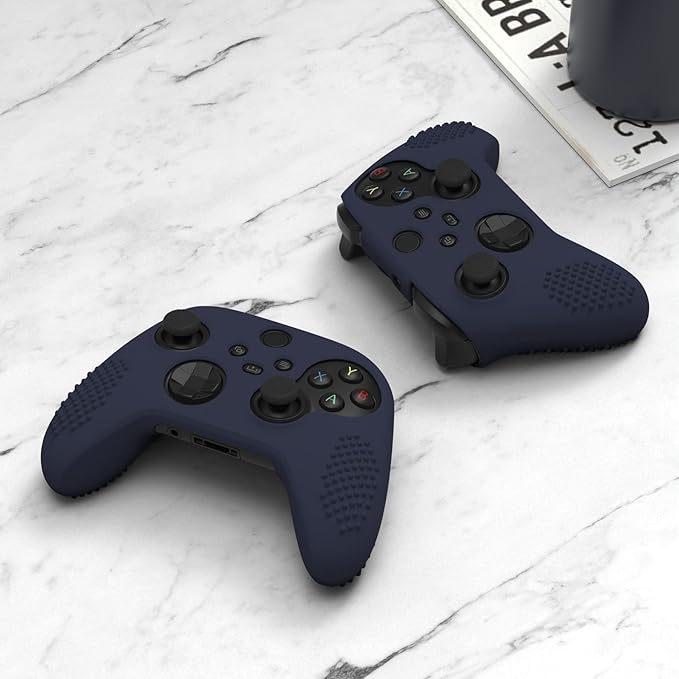 eXtremeRate PlayVital Midnight Blue 3D Studded Edition Anti-slip Silicone Cover Skin for Xbox Series X Controller, Soft Rubber Case Protector for Xbox Series S Controller with 6 Black Thumb Grip Caps - T