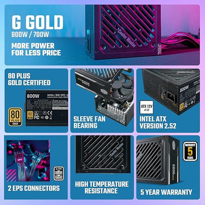 Cooler Master G700 Gold Entry Level 80 Plus Gold Certified Power Supply, 700W, Intel ATX 12V 2.52, 120mm HDB Fan, 2 EPS Connectors