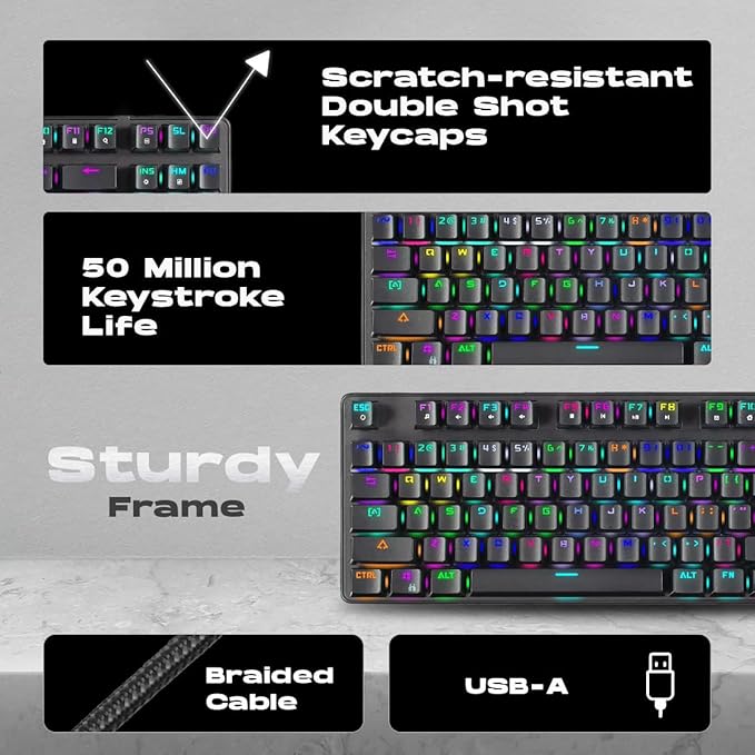 GameStop GS200 RGB Gaming Mechanical Keyboard - Outemu Brown Switches - 1000Hz Polling Rate - FPS Sniper (Black)