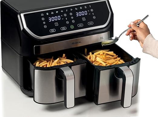 Ariete 4625 Air Fryer 9L – 11 Preset Programs, Digital Display, Dishwasher Safe Dual Basket, Rapid Air Technology, Adjustable Temperature from 80°C-200°C - T