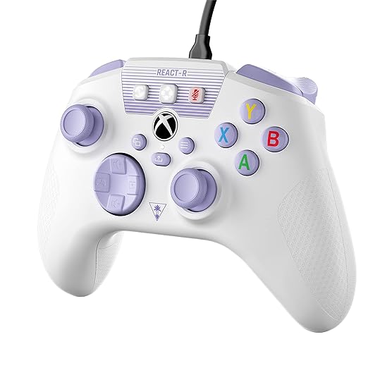 Turtle Beach REACT-R Wired Game Controller – Officially Licensed for Xbox Series X & S, Xbox One, and Windows 10|11 PC’s – White & Purple