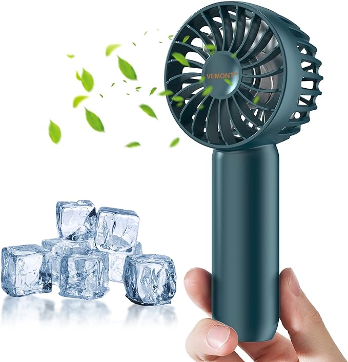 VEMONT Hand Fan, Mini Portable Fan with 2500mAh Rechargeable Battery, Personal Handheld Fan with 3 Speed, Perfect Small Size Super Fans