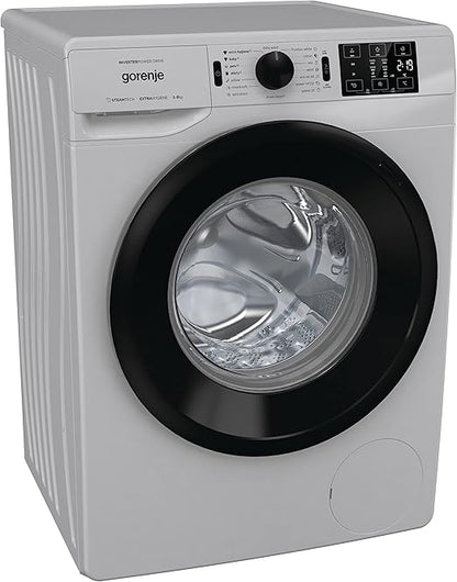 Gorenje WNEI84AS/A, 8 Kg Fully Automatic Front Load Washing Machine, 16 Programs, Energy and Water Efficient, Wave Drum, 1400 RPM, Silver, Made in Slovenia